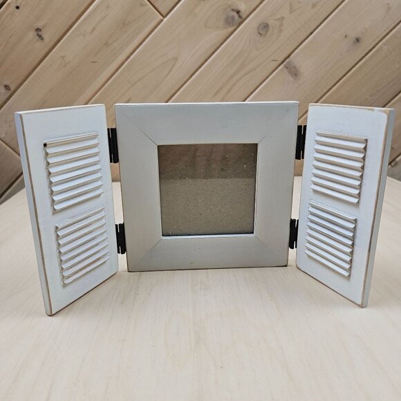 Shutter-Style Wood Picture Frame Distressed White Finish Cottage Country Rustic - Picture 5 of 7
